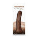 Packaging of Colours Pleasures 7-inch rechargeable vibrating silicone dildo in rich brown shade.