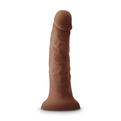 Brown silicone 7-inch vibrating dildo with realistic texture and suction base on white background.