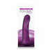 Purple silicone vibrating dong in branded Colours Pleasures packaging with a curved, realistic design.
