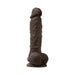 Black 5-inch realistic vibrating dildo with textured veins and suction base, made from smooth silicone.