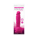 Pink 5-inch firm silicone vibrating dildo in packaging with realistic texture and base suction cup.