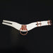 White vegan leather choker with rose gold metal ring and dual buckle closures on black background.