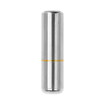 Sleek silver bullet vibrator with a gold band accent, crafted from polished stainless steel.