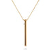 Sleek gold-tone stainless steel pendant necklace with a slender, cylindrical design and delicate chain.