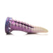 Pearl white and purple silicone tentacle-shaped adult toy with textured suction cup base and detailed suckers.