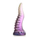 Pearl white and purple silicone tentacle-shaped adult toy with textured suction cup base and detailed suckers.
