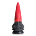 Red and black dragon-themed silicone dildo with textured base and tapered tip, featuring a suction cup for hands-free use.