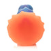 Colorful silicone dildo with textured suction cup base in shades of orange, blue, purple, and pink glitter accents.