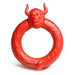 Bright red stretchy silicone c-ring featuring a detailed bull head with horns for enhanced performance and fantasy play.