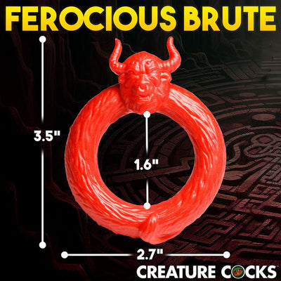 Red silicone c-ring with textured bull head design, measuring 3.5 by 2.7 inches with 1.6-inch inner diameter.