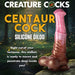Pink and brown centaur-themed silicone dildo with textured shaft and suction cup base on forest background.