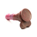 Brown and pink centaur-inspired silicone dildo with textured shaft and suction cup base on white background.