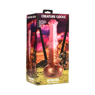Packaging box of Creature Cocks Centaur Cock silicone dildo with fantasy centaur warrior background art.