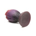 Purple and red dragon egg-shaped silicone plug with textured ridges and wide base on white background.