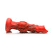 Red silicone fantasy dildo with black smoky accents, textured bulges, tapered tip, and wide suction cup base.