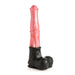 Extra-large fantasy dildo with a peach shaft and textured black centaur base with suction cup for hands-free use.
