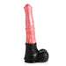 Peach and black centaur-themed fantasy dildo with textured shaft and suction cup base, standing upright on white background.