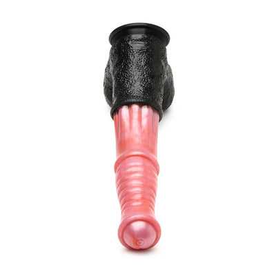 Extra long peach and black centaur-themed dildo with ribbed shaft and wide suction cup base.