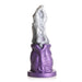 Silver and purple Grim Reaper themed dildo with detailed hand design and wide suction base.