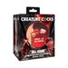 Packaging of Creature Cocks Hell Hound silicone girth enhancer with ball strap, red and black design, adds 1.6 inches in girth.