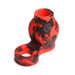 Red and black silicone girth enhancer and ball strap with textured canine knots design.