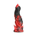 Red and black fantasy-themed dildo with flame and ridge textures and a wide suction cup base.