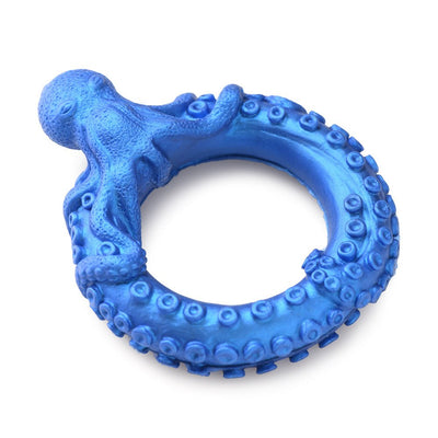 Blue silicone cock ring shaped like an octopus with detailed tentacles wrapping around the ring.