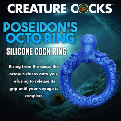 Blue silicone cock ring shaped like an octopus with detailed tentacles and head, fantasy-themed design.