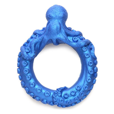 Blue silicone octopus-themed ring with detailed tentacles and textured surface, designed for intimate wear.