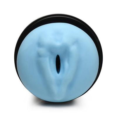 Pale blue sea creature-themed stroker sleeve with a small central opening in a black circular case.