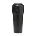 Black cylindrical stroker case with a screw-on lid, designed for discreet storage and easy cleaning.