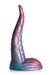 Iridescent red and blue silicone tentacle-shaped dildo with textured suckers and a wide suction cup base.