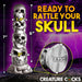Tower of Doom silicone dildo shaped like stacked skulls with size measurements and suction cup base shown.