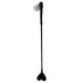 Black crop with a braided leather handle and a heart-shaped fluffy tip on a long nylon-covered shaft.