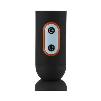 Black CRUIZR Penis Pump with blue and orange control panel featuring two power buttons on a reflective surface