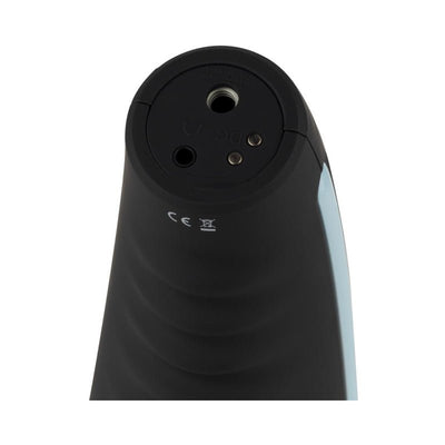 Close-up of the black CRUIZR automatic masturbator showing the base with charging and control ports.