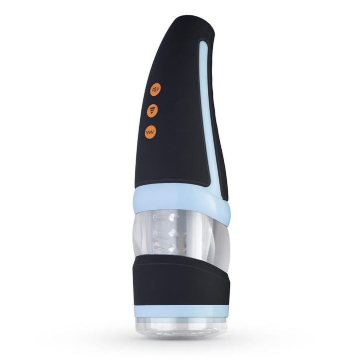CRUIZR automatic rotating and vibrating male masturbator with black and blue ergonomic design and control buttons