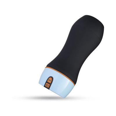 CRUIZR Vibrating Masturbator with black ergonomic body and light blue control base with vibration and sound buttons