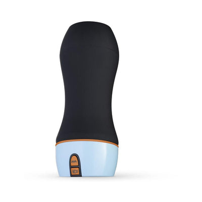 Black and light blue CRUIZR vibrating masturbator with voice activation buttons on the base.