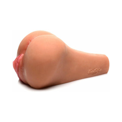 Tan life-like masturbator with realistic texture and detailed design, made from soft Bioskin TPE material.
