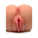 Tan lifelike masturbator with detailed textured design and realistic wet-look finish.