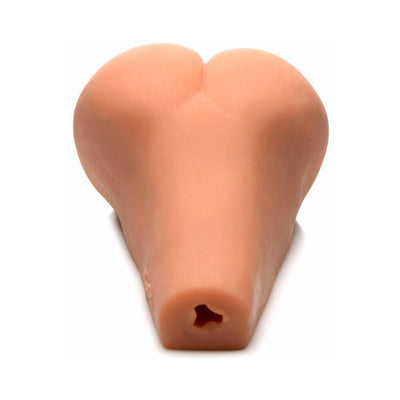 Tan-colored lifelike masturbator with smooth curves and a discreet opening, designed for realistic texture and comfort.
