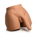 Realistic male torso masturbator with poseable dildo in natural skin tone on white background.