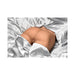 Realistic male masturbator with poseable dildo, displayed on silver satin sheets.