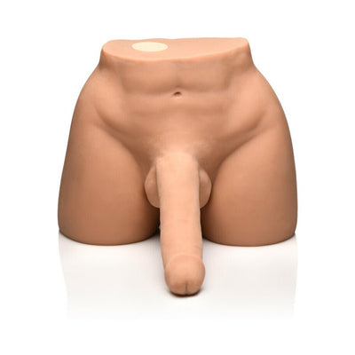 Realistic male torso masturbator with poseable dildo in flesh tone, designed for versatile positioning and stimulation.
