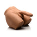 Poseable male torso masturbator with vibrating and squeezing features in natural skin tone on white background.