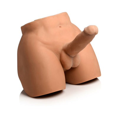 Realistic male torso masturbator with poseable dildo in flesh tone, designed for versatile positioning and stimulation.