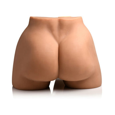 Realistic male torso masturbator with poseable dildo, made from smooth skin-toned material, shown from the back.