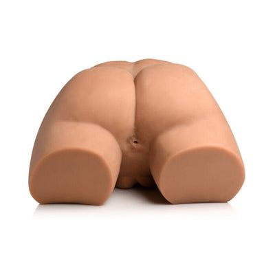 Realistic male masturbator torso with poseable dildo, made from smooth skin-toned material, shown from rear angle.