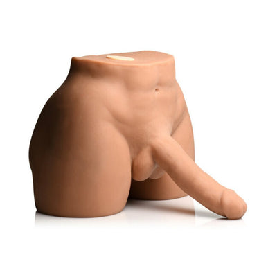 Realistic male torso masturbator with poseable dildo in flesh tone, designed for versatile positioning and stimulation.